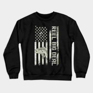 Reel Big Deal - Distressed Camo American Flag Bass Fisherman Crewneck Sweatshirt